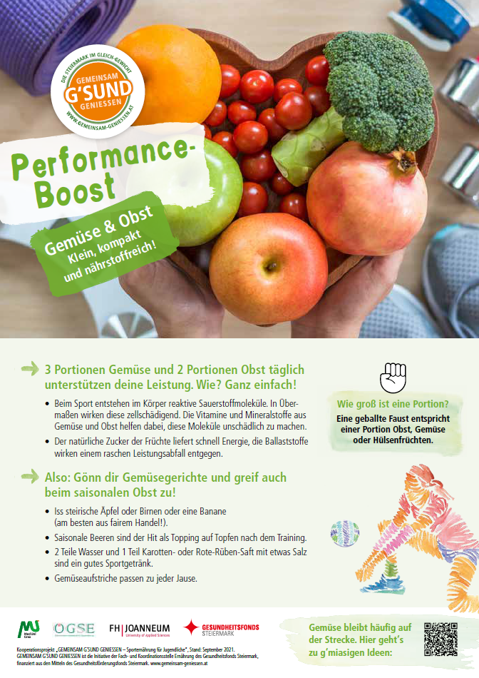 gesunde Sporternährung für Jugendliche (Infopostkarte Gemüse und Obst)