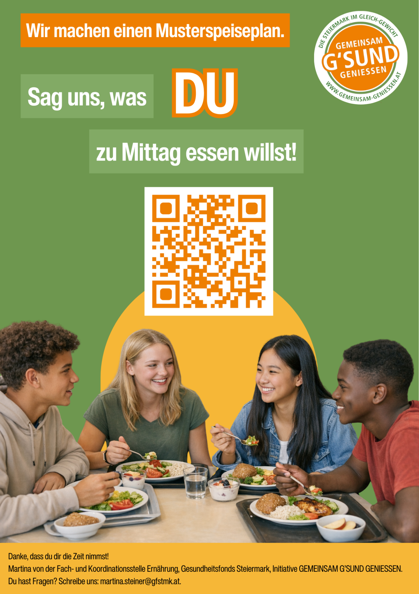 Aufruf für steirische Schülerinnen und Schüler : Sag uns, was du zu Mittag essen willst